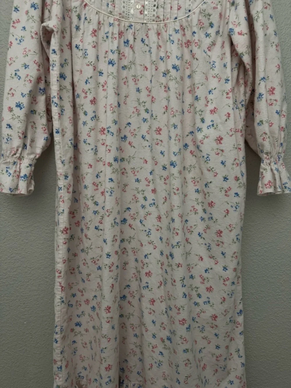 Erika Taylor Cotton Flannel Nightgown Floral Print Large Cottagecore Victorian